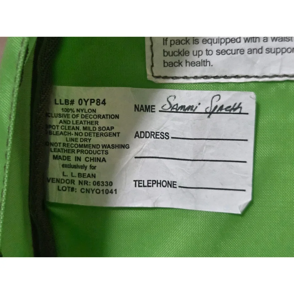 LL Bean Kids Backpack Lime Green Reflective Stripe Nylon School Bag 0YP84 Retro